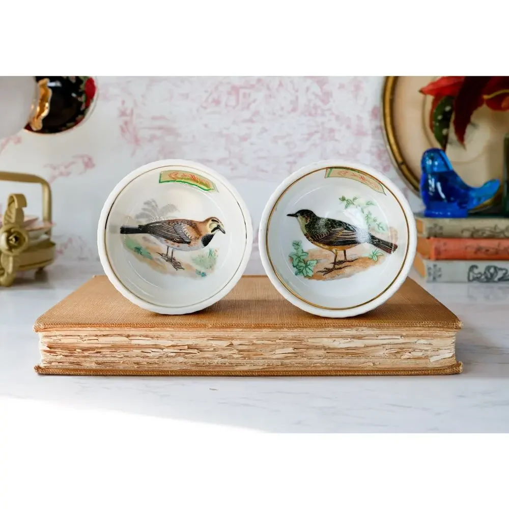 VTG Louis Lourioux France Bird Ramekins Set of 2 Cottage Farmhouse Bakeware Bowl